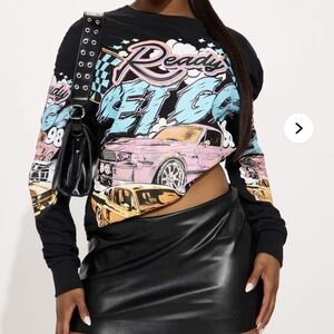 Fashion Nova Black Graphic Long Sleeve Tee